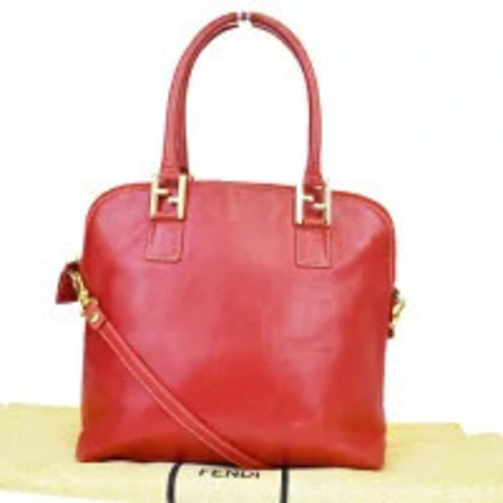 Fendi leather top handle bag FF logo Shoulder Red Leather
